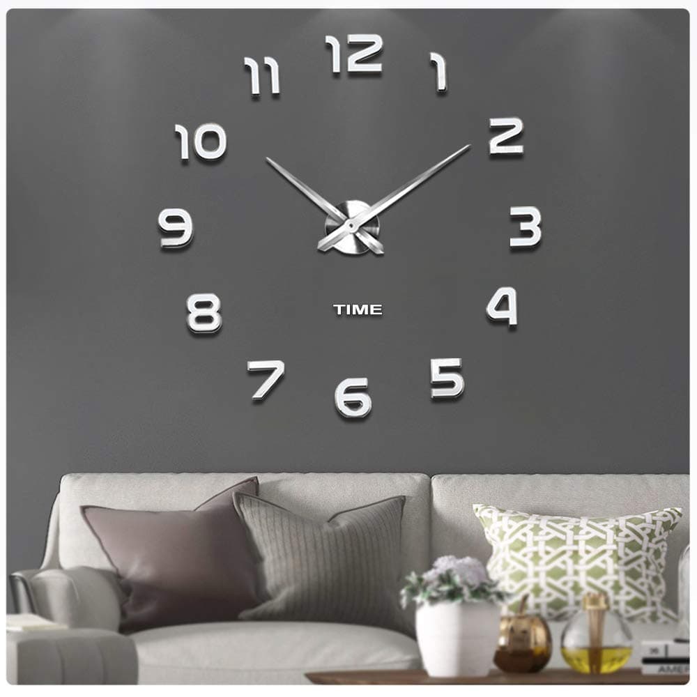 Frameless DIY Wall Clock 3D Mirror Wall Clock Large Mute Wall Stickers for Living Room Bedroom Home Decorations