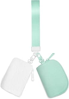 ViverteMini Zip Around Keychain Wristlet Wallets Small Portable Dual Pounch Wristlet Detachable Coin Purse Pocket Gifts for Women Travel Sports Outdoors (White+Green)