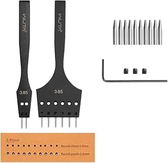 WUTA Removable Head Hole Punch Leather Chisel Stitching Professional Working Hand Tool Round Hole Puncher Chisel DIY Leather Tools 2nd Gen 3.85mm-(2+6)