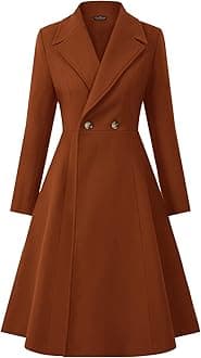 CURLBIUTY Women's Pea Coat Double Breasted A Line Long Trench Coat Winter Dress Coat with Pockets