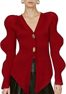 URBAN REVIVO Women Knitted Cardigans Long Sleeve V-Neck Lightweight Sweater One Leaf Button Down Outwear