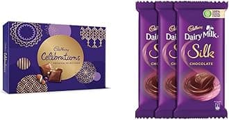 Cadbury Celebrations Premium Assorted Chocolate Gift Pack, 281 g & Cadbury Dairy Milk Silk Chocolate Bar, 150g (Pack of 3)
