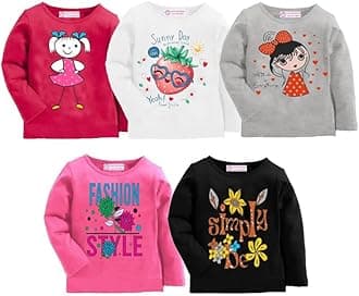 Girls' Cotton Full Hand T-Shirt | Regular Full Sleeves| Printed Baby Girl Upper Wear| Girl Child Cuddle T Shirts | Kids Girl Casual Dress