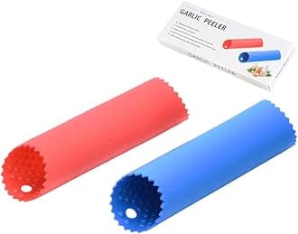 [Upgraded Version] Maxracy 2 Set Garlic Peeler Silicone Easy Roll Tube Useful Garlic Odorfree Kitchen Tool (Red,Blue)