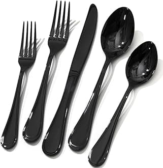 40 Piece Teardrop Silverware Set for 8, 18/10 Stainless Steel Flatware Set, Modern Design Cutlery Set for Home/Hotel/Wedding,Mirror Polished and Dishwasher Safe, Black