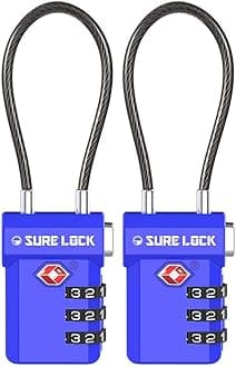 SURE LOCK TSA Approved Luggage Locks, Open Alert, Easy Read Dials, Travel Luggage Locks for Suitcase, Baggage Locks (Sky Blue 2 Pack)