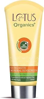 Lotus Organics+ Ultra Matte Mineral Sunscreen | SPF 40 PA+++ | 100% Certified Organic Cranberries | Water & Sweat Resistant | For Oily, Dry, Normal and Combination Skin| For Women and Men| 50G