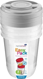 HOMESHOPA Round Plastic Food Storage Containers, Grey 3 Pack 1 Litre Screw & Seal Lids BPA-Free Stackable Leak-Proof Airtight Canisters, Microwave and Dishwasher Safe