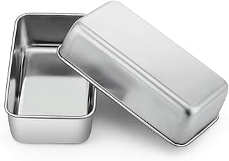 P&P CHEF Loaf Pan Set of 2, 9-inch Bread Pans, Stainless Steel Loaf Toast Baking Pans For Bread Meatloaf Lasagna Cake, Healthy & Non Toxic,Deep Side & Smooth Roll, Oven & Dishwasher Safe