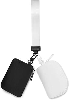 Mini Zip Around Keychain Wristlet Wallets Small Portable Dual Pounch Wristlet Detachable Coin Purse Pocket Gifts for Women Travel Sports Outdoors (Black+ White)