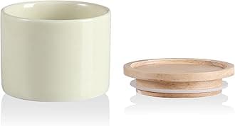 Sweejar Kitchen Canisters Ceramic Food Storage Jar, Stackable Containers with Airtight Seal Wooden Lid for Serving Ground Coffee, Tea, Sugar, Spice and More - 5 Fl Oz(Beige)