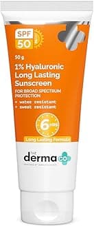 The Derma Co 1% Hyaluronic Long Lasting Sunscreen Spf 50 Pa++++ With Hyaluronic Acid & Vitamin E For Broad Spectrum Protection- 50 G, All Skin Types |6 Hrs. Sun Protection|Water & Sweat Resistant