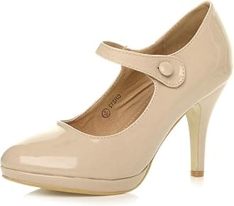 AJVANI Womens Ladies mid high Heel Mary Jane Evening Work Platform Bridal Party Prom Court Shoes Size.