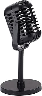 Facmogu Vintage Microphone Prop, Plastic Fake Microphone, Retro Microphones Fake Prop for Costume & Role Play, Antique Microphone Stage Table Decor Party Favors - Black