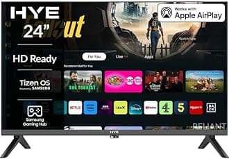 HYE TV - Smart TV, 24" Screen Size, HD Ready Resolution, Apple AirPlay, Samsung Tizen OS & Gaming Hub, Versatile Connectivity, Black, Perfect For Streaming, Gaming & Entertainment - 24HDS1008