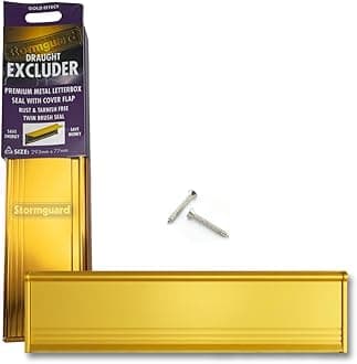 STORMGUARD 06SR0310000G Letter Box Cover with Brush & Flap for Internal OR External Use-Gold Finish, External dimension 293 x 77mm