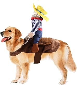 Idepet Halloween Cowboy Dog Cat Costume Clothes Novelty Funny Pets Party Cosplay Apparel Dog Riders Clothing (Medium)