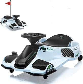 Drift Kart,24V Electric Go Kart for Kids 8+,7Ah Battery 180W Brushless Motor, with High/Low Speed Switch,Music,Front+Tail LED Light,Low-Power Alarm,5.5" Front Tire, for Riders up (White 12v)