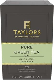 Pure Green Tea, Individually Wrapped Bags, 20 Count (Pack of 1), Delicate, Mellow and Crisp, Caffeinated, Enjoy Hot or Iced, 20 Teabags