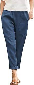 Womens Casual Cotton Tapered Capri Cargo Pants Loose Elastic Waist Ankle Cropped Trouser with Pockets