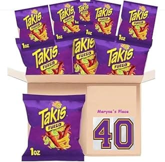 bulk snacks Tak - 40 Individual Packs, 1oz Bags Snack Size, Hot Chili Pepper & Lime Flavored Extreme Spicy Rolled Tortilla Chips (Tak)-