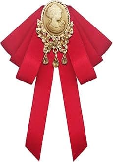 Retro Court style Crystal Ribbon Bow Tie Brooch Pins for Women Girls Victorian Cameo Bow Brooch Pre-Tied Bowknot Corsage Collar accessory