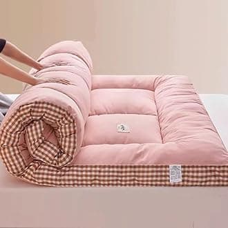 Japanese Floor Futon Mattress, Roll Up King Size Mattress Floor Bed Tatami Foldable Soft Pressure Reducing Breathable Double Futon Mattress Student Dormitory Home Mattress(Pink,100cm*200cm)