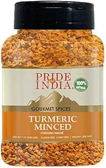 Pride of India - PACK of 6 - Turmeric Minced Whole – Gourmet Spice – Curcumin Rich Properties – No Additives Gluten – Easy to Use – 7 oz. Medium Dual Sifter Jar