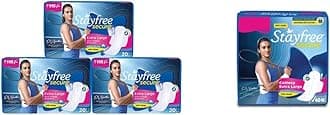 Stayfree Secure XL Cottony Sanitary Napkins with Wings, Extra Large (60 Count) & Secure XL Cottony Sanitary napkins with Wings (40 Count) Combo