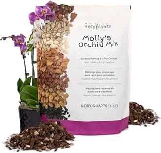 - Molly's Orchid Potting Mix - Premium Gritty Soilless Orchid Mix - Chunky High Drainage vs Standard Potting Soil for Indoor Plants - Contains Bark, Coco Chips, Akadama, Pumice, Lava Rock 5 Dry Quarts