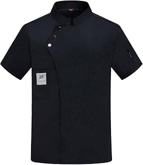 Chef Jacket Unisex Chef Coat Short Sleeve Jacket,Breathable,Comfortable Button Closure - Kitchen,Restaurant,Hotel Uniform X-Large 01-Black A