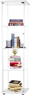 LFT HUIMEI2Y 4-Shelf Glass Display Cabinet with Door, Curio Cabinets 4mm Tempered Glass Floor Standing Bookshelf for Bedroom, Kitchen, Living Room 64”x 17”x 14.5” White