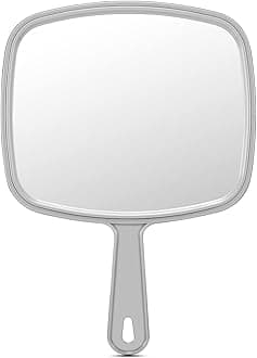 PROTECLE Extra Large Hand Mirror, Salon Barber Hairdressing Handheld Mirror with Handle (Square Grey 9" x 12.4")