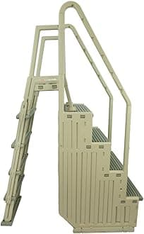 Confer Plastics Step-1X with 8000X Ground to Step Ladder: Above Ground Entry System, Dual Handrails, Slip-Resistant Steps, Supports 300 lbs, Easy Install – Made in USA, Warm Grey with Grey Step-1X