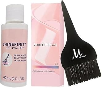 Shinefinity Zero Lift Glaze 05/98 Light Brown Cendre Pearl Demi-Permanent Hair Color 2 Ounce, Shinefinity Activator 2 oz and M Hair Designs Tint Brush (Bundle)