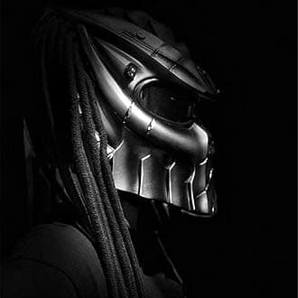 Predator Motorcycle Helmet, Full Face Helmet Mask with Hair Braid and LED Light for Outdoor Riding Or Club Parties, and Cosplay Prop, DOT Certified,Thick Braids,XL