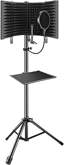 Aokeo Studio Recording Microphone Isolation Shield with Pop Filter,Tripod Stand,Tray,High Density Absorbent Foam Suitable for Singing,Recording Vocals(AO-504 With Stand)