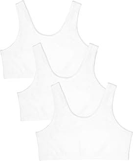Fruit of The Loom Girls' 3 Pack Cotton Built -Up Stretch Sports Bra in Everyday Colors