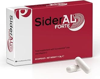 SiderAL® Forte, Iron Deficiency and Energy Support, Sucrosomial Iron® 30 mg Food Supplement with Vitamin C, High Tolerability, No Metallic Taste, No Gluten, No Lactose, 20 Count, Pharmanutra