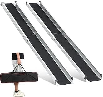 gardhom 2PCS Telescopic Wheelchair Ramps 7FT, Portable Adjustable Ramps for Mobility Scooters 272KG Loading Capacity for Home Front Door Stair Steps
