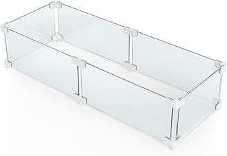 Grisun Rectangle Fire Pit Glass Wind Guard - 30 x 6 x 6 inch, Thick 5/16 inch Heat-Resistant Tempered Glass Guard with Aluminum Alloy Corner Bracket and Feet for Propane, Gas, Outdoor