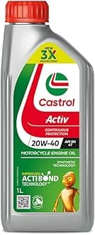Castrol Activ 20W-40 4T Engine Oil for Bikes with Synthetic Technology (1L) |3X Protection with Actibond Technology | Engine Protection for Bikes | API SN and JASO MA2