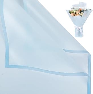 NESCCI 20 Sheet Flower Wrapping Paper - Waterproof Floral Bouquet Wrapping Paper, Florist Supplies Packaging Paper for Wedding Birthday Gift DIY (Translucent Light Blue)