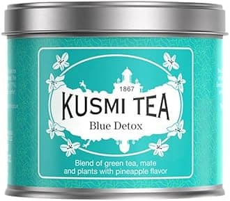 Blue Detox - Blend of Green Tea, Mate & Pineapple - Rosehip, Rooibos, Mint, Guarana Flavours - Enjoy Hot or Iced - Loose Leaf Tea - Tin Box of 3.5 oz - Quantity for about 50 cups