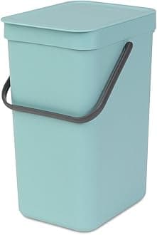 Brabantia Sort & Go Kitchen Recycling Can (3.2 Gal/Mint) Stackable Waste Organiser with Handle & Removable Lid, Easy Clean, Fixtures Included for Wall/Cupboard Mounting