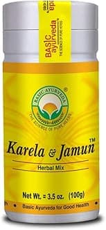 BASIC AYURVEDA Karela Jamun Herbal Mix Powder | 100% Natural Bitter Gourd & Java Plum Blend | Vegan, Non-GMO | for Herbal Use, Juices, Smoothies | 3.53 Oz (100g)
