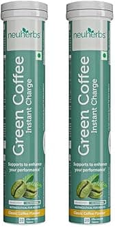 Neuherbs Plant Based Green Coffee Instant Charge in Classic Coffee Flavour 20 effervescent tablets | Boost Metabolism | Natural Caffeine - Pack of 2