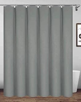 180x180cm Gray Shower Curtain With Hooks, Extra Long Polyester Waterproof Bathroom Curtain
