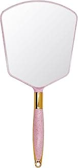 Eaoundm Hand Held Mirror with Handle, Makeup Hand Mirror with Hook Hole for Bathroom and Bedroom, Barbers Haircut Mirror for Home and Salon (15 W X17.2 L cm, Pink)