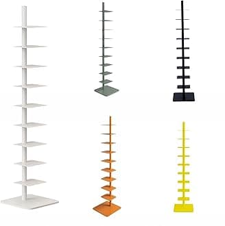 9-Tier Spine Bookshelf Metal Bookcase Vertical Book Shelf Tower Rotating Tall Narrow Bookshelf Ladder Book Rack Indoor (White)